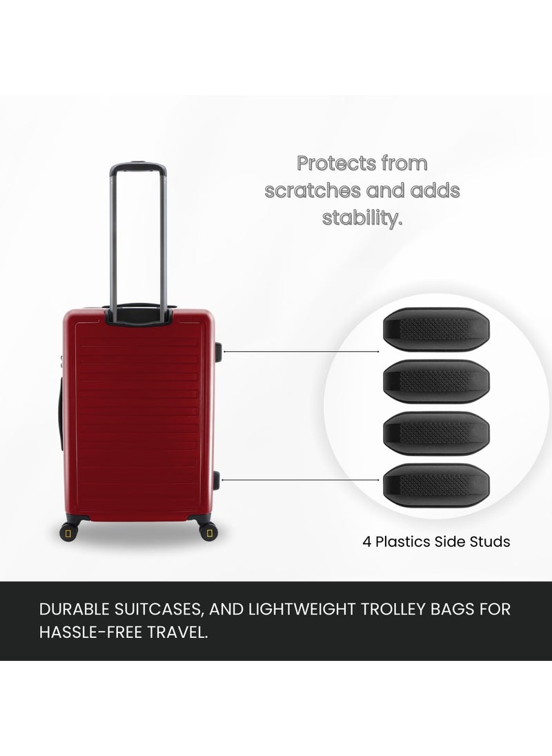 National Geographic Cruise 100% PC Hardshell Suitcase Set, Durable Lightweight  TSA Combination Lock Travel Luggage, 4 Quite Spinner Wheel, 3pcs Trolley Bag (20+24+28 Inch) Burgundy.