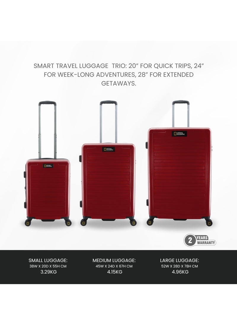 National Geographic Cruise 100% PC Hardshell Suitcase Set, Durable Lightweight  TSA Combination Lock Travel Luggage, 4 Quite Spinner Wheel, 3pcs Trolley Bag (20+24+28 Inch) Burgundy.
