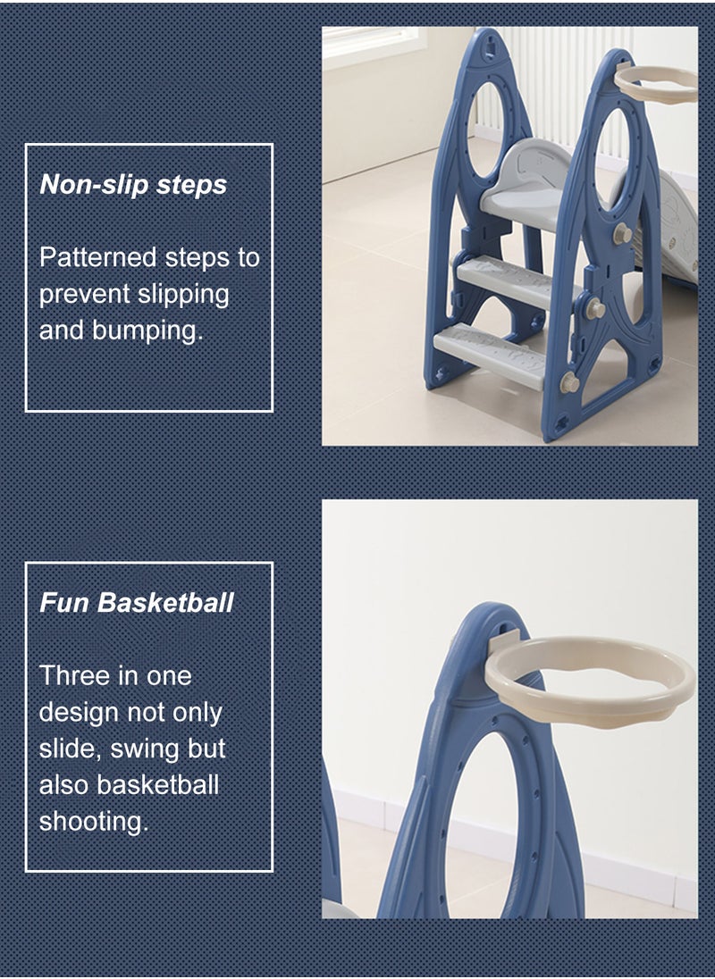 4 in 1 Kids Slide and Swing Set, Indoor/Outdoor Playground for Kids Baby with Basketball Hoop, Climber Slide Toddlers Playset for Boys and Girls Backyard Playground
