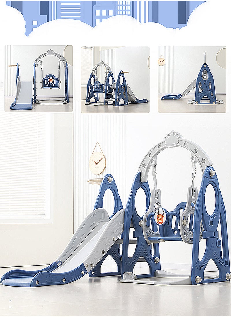 4 in 1 Kids Slide and Swing Set, Indoor/Outdoor Playground for Kids Baby with Basketball Hoop, Climber Slide Toddlers Playset for Boys and Girls Backyard Playground