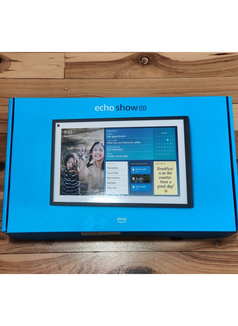 Echo Show 15 with Alexa 15.6-inch HD Touch Display Wireless Wi-Fi and Bluetooth Connectivity Built-in Microphone Dual 1.6-inch Full-Range Speakers 5MP Camera Wall Mount Latest Version - Black