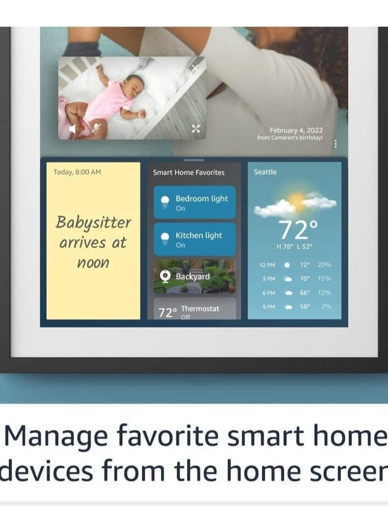 Echo Show 15 with Alexa 15.6-inch HD Touch Display Wireless Wi-Fi and Bluetooth Connectivity Built-in Microphone Dual 1.6-inch Full-Range Speakers 5MP Camera Wall Mount Latest Version - Black