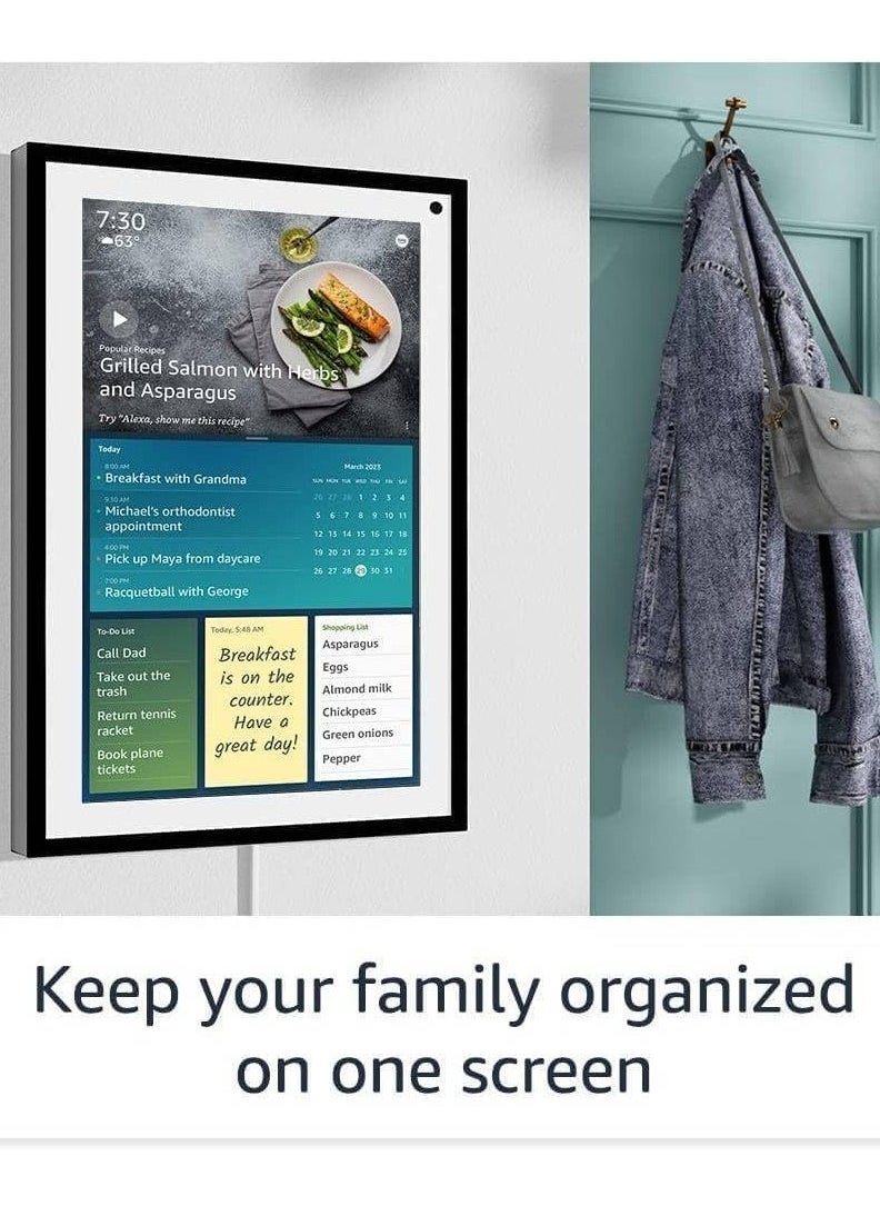 Echo Show 15 with Alexa 15.6-inch HD Touch Display Wireless Wi-Fi and Bluetooth Connectivity Built-in Microphone Dual 1.6-inch Full-Range Speakers 5MP Camera Wall Mount Latest Version - Black