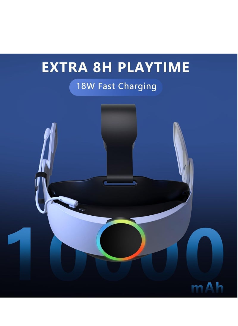 Head Strap with 10000mAh Battery for Oculus/Meta Quest 3, Adjustable Headband Bracket with RGB Light, Extend 2-4 Hours Playtime & Pressure Reduction VR Accessory