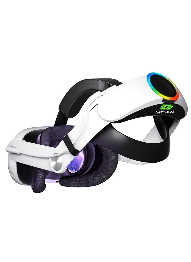 Head Strap with 10000mAh Battery for Oculus/Meta Quest 3, Adjustable Headband Bracket with RGB Light, Extend 2-4 Hours Playtime & Pressure Reduction VR Accessory