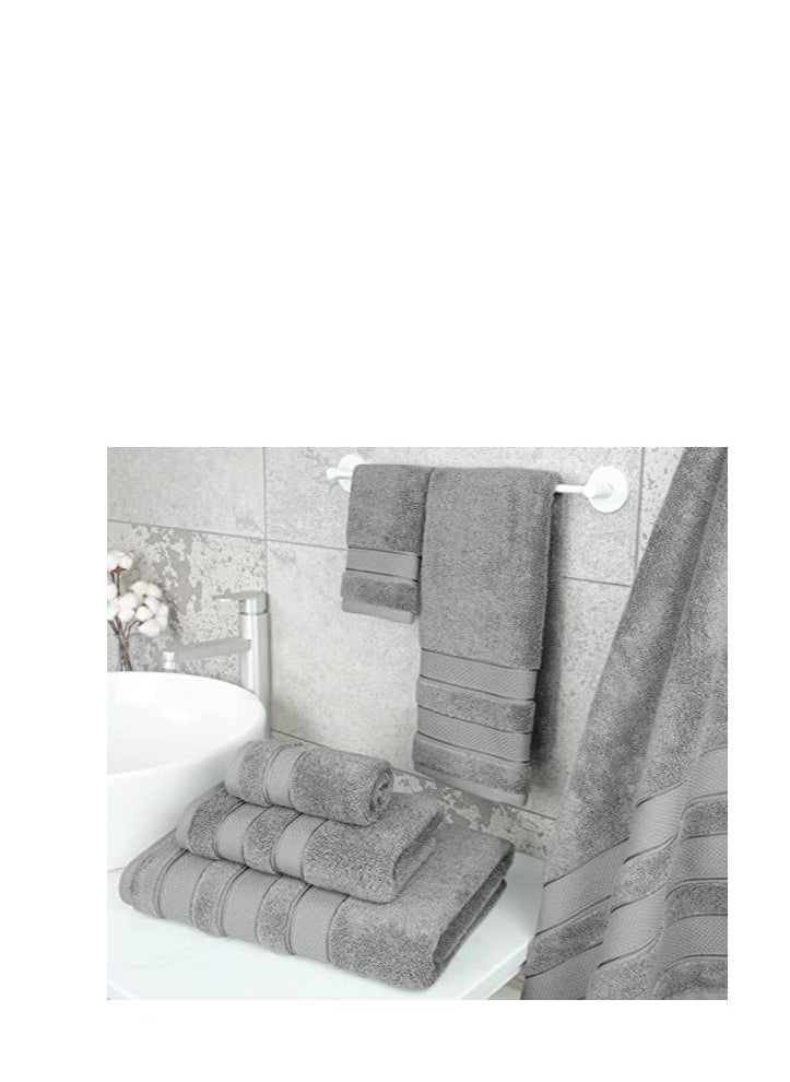 6-Piece Towel Set 100% Turkish Genuine Cotton Super Soft & Absorbent Luxury Hotel Quality 600 GSM Cotton Bathroom Towels, 2 Bath Towels, 2 Hand Towels, 2 Washcloths, Light Grey