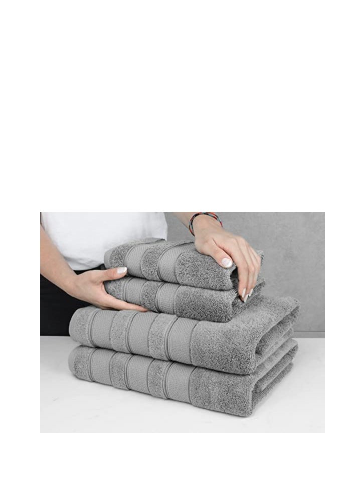 6-Piece Towel Set 100% Turkish Genuine Cotton Super Soft & Absorbent Luxury Hotel Quality 600 GSM Cotton Bathroom Towels, 2 Bath Towels, 2 Hand Towels, 2 Washcloths, Light Grey