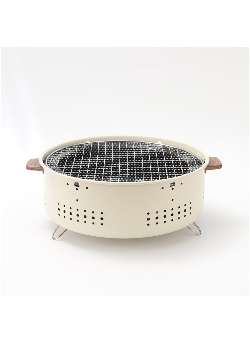 Mini Portable Camping Outdoor Round BBQ/Charcoal Grill / Iron Material Durable Construction / Compact and Lightweight Build / Travel Friendly / Easy to Use & Clean- Light Brown