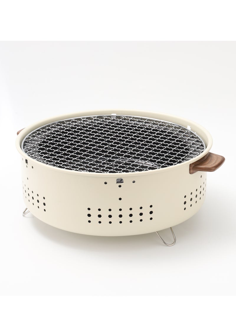 Mini Portable Camping Outdoor Round BBQ/Charcoal Grill / Iron Material Durable Construction / Compact and Lightweight Build / Travel Friendly / Easy to Use & Clean- Light Brown