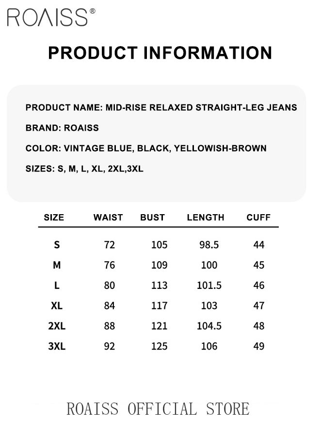 Retro Loose Tether Mid Waist Jeans for Men Versatile Casual Premium Cotton Straight Pants Mens Comfortable Breathable Skin-Friendly Trousers with Environmentally Friendly Dyeing Process