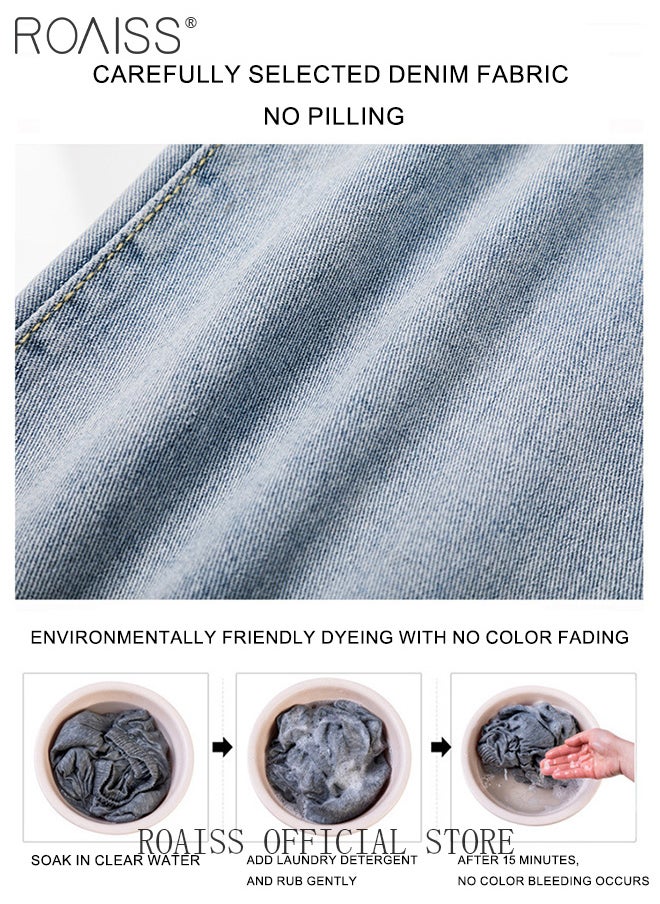 Retro Loose Tether Mid Waist Jeans for Men Versatile Casual Premium Cotton Straight Pants Mens Comfortable Breathable Skin-Friendly Trousers with Environmentally Friendly Dyeing Process