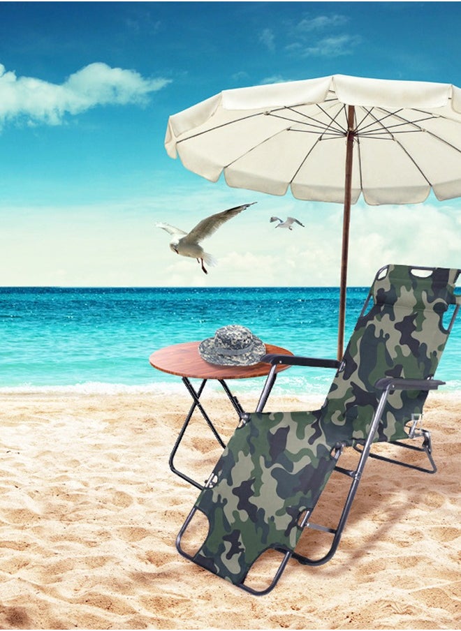2-Piece Outdoor Recliner Chair Large Size Bonnie Hat Set Folding Camping Portable Padded Zero Gravity Adjustable Lounge Chair  - Camouflage 153*60*82cm
