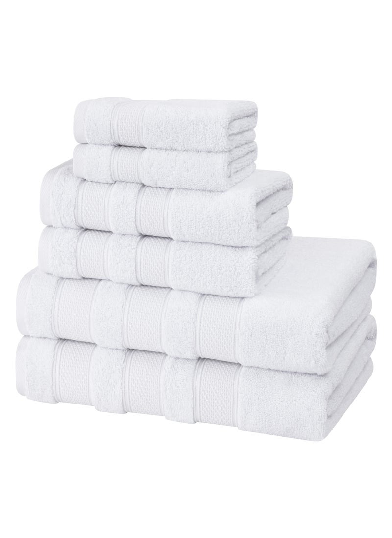 6-Piece Towel Set 100% Turkish Genuine Cotton Super Soft & Absorbent Luxury Hotel Quality 600 GSM Cotton Bathroom Towels, 2 Bath Towels, 2 Hand Towels, 2 Washcloths, Bright White