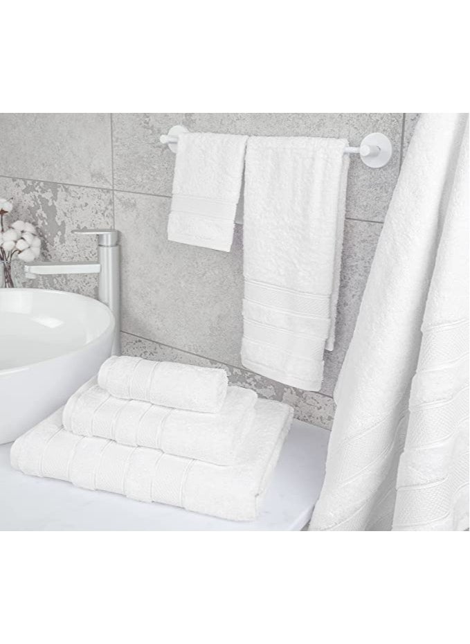 6-Piece Towel Set 100% Turkish Genuine Cotton Super Soft & Absorbent Luxury Hotel Quality 600 GSM Cotton Bathroom Towels, 2 Bath Towels, 2 Hand Towels, 2 Washcloths, Bright White