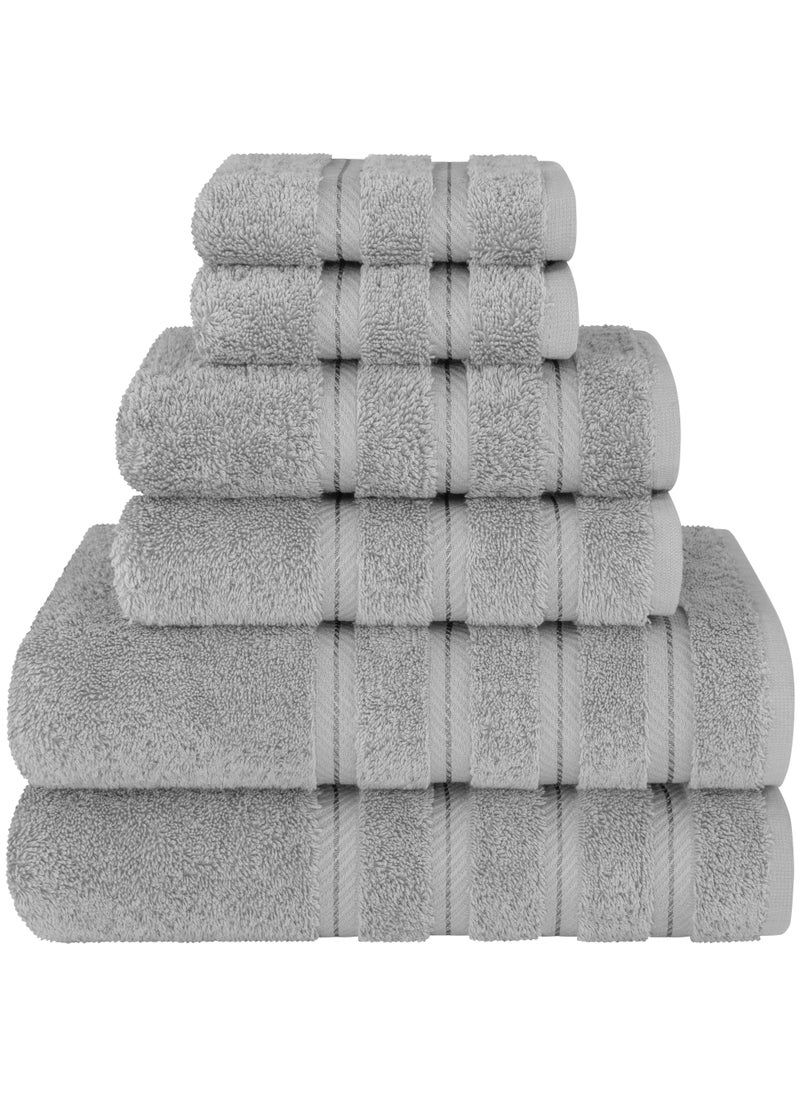 Towel Set Luxury Hotel Quality 600 GSM Genuine Combed Cotton, Super Soft & Absorbent Family Bath Towels 6 Piece Set -  2 Bath Towels, 2 Hand Towels, 2 Washcloths - Light Grey