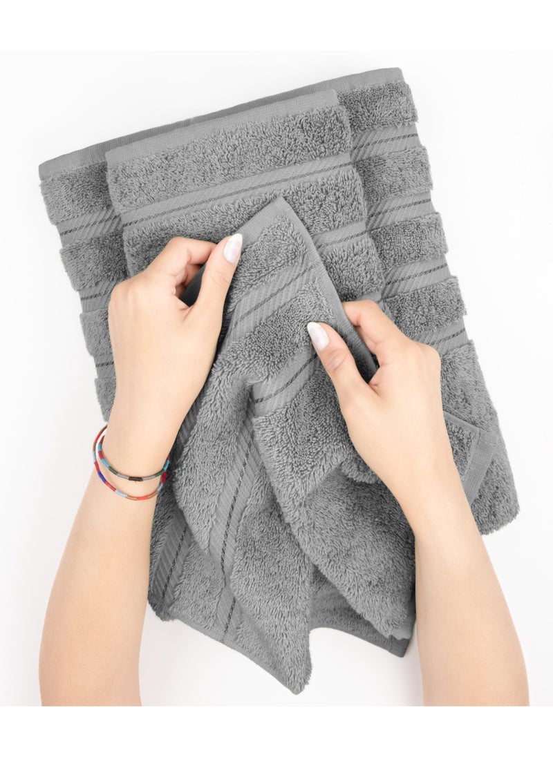 Towel Set Luxury Hotel Quality 600 GSM Genuine Combed Cotton, Super Soft & Absorbent Family Bath Towels 6 Piece Set -  2 Bath Towels, 2 Hand Towels, 2 Washcloths - Light Grey