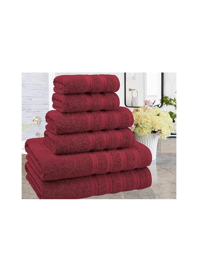 Towel Set Luxury Hotel Quality 600 GSM Genuine Combed Cotton, Super Soft & Absorbent Family Bath Towels 6 Piece Set -  2 Bath Towels, 2 Hand Towels, 2 Washcloths - Bordeaux