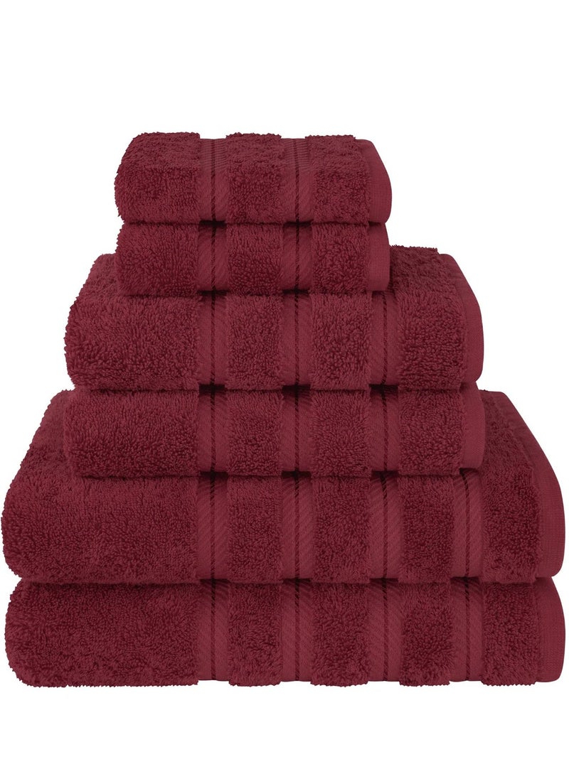 Towel Set Luxury Hotel Quality 600 GSM Genuine Combed Cotton, Super Soft & Absorbent Family Bath Towels 6 Piece Set -  2 Bath Towels, 2 Hand Towels, 2 Washcloths - Bordeaux