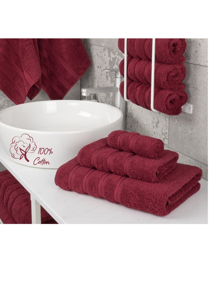 Towel Set Luxury Hotel Quality 600 GSM Genuine Combed Cotton, Super Soft & Absorbent Family Bath Towels 6 Piece Set -  2 Bath Towels, 2 Hand Towels, 2 Washcloths - Bordeaux