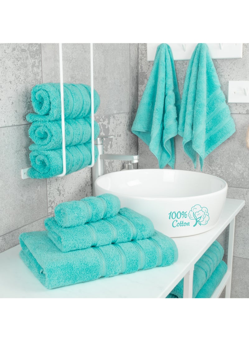 Towel Set Luxury Hotel Quality 600 GSM Genuine Combed Cotton, Super Soft & Absorbent Family Bath Towels 6 Piece Set -  2 Bath Towels, 2 Hand Towels, 2 Washcloths - Turquoise Blue