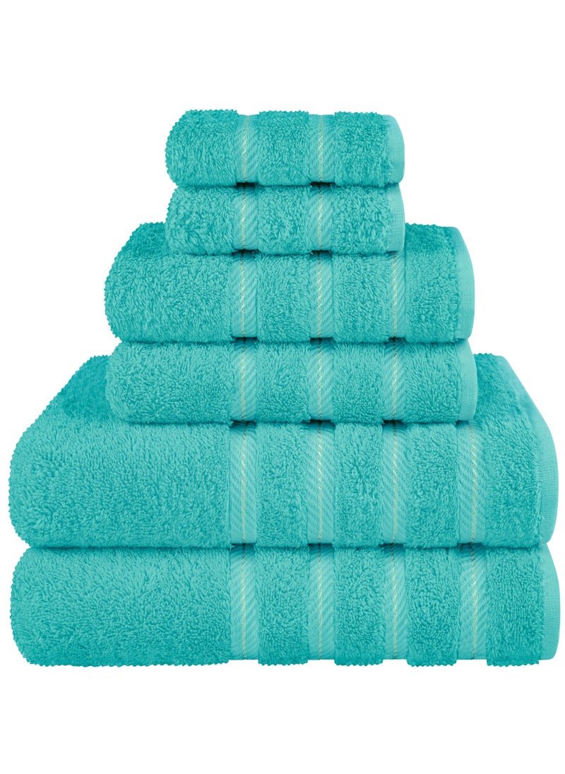 Towel Set Luxury Hotel Quality 600 GSM Genuine Combed Cotton, Super Soft & Absorbent Family Bath Towels 6 Piece Set -  2 Bath Towels, 2 Hand Towels, 2 Washcloths - Turquoise Blue