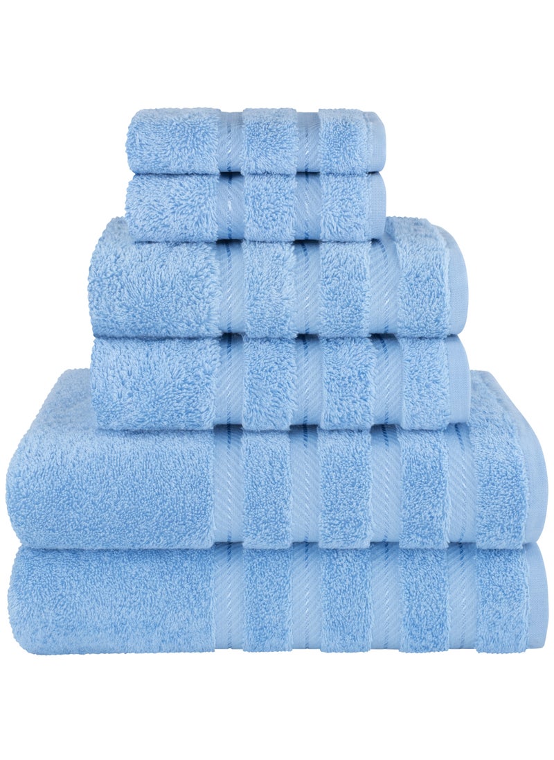 Towel Set Luxury Hotel Quality 600 GSM Genuine Combed Cotton, Super Soft & Absorbent Family Bath Towels 6 Piece Set -  2 Bath Towels, 2 Hand Towels, 2 Washcloths - Sky Blue