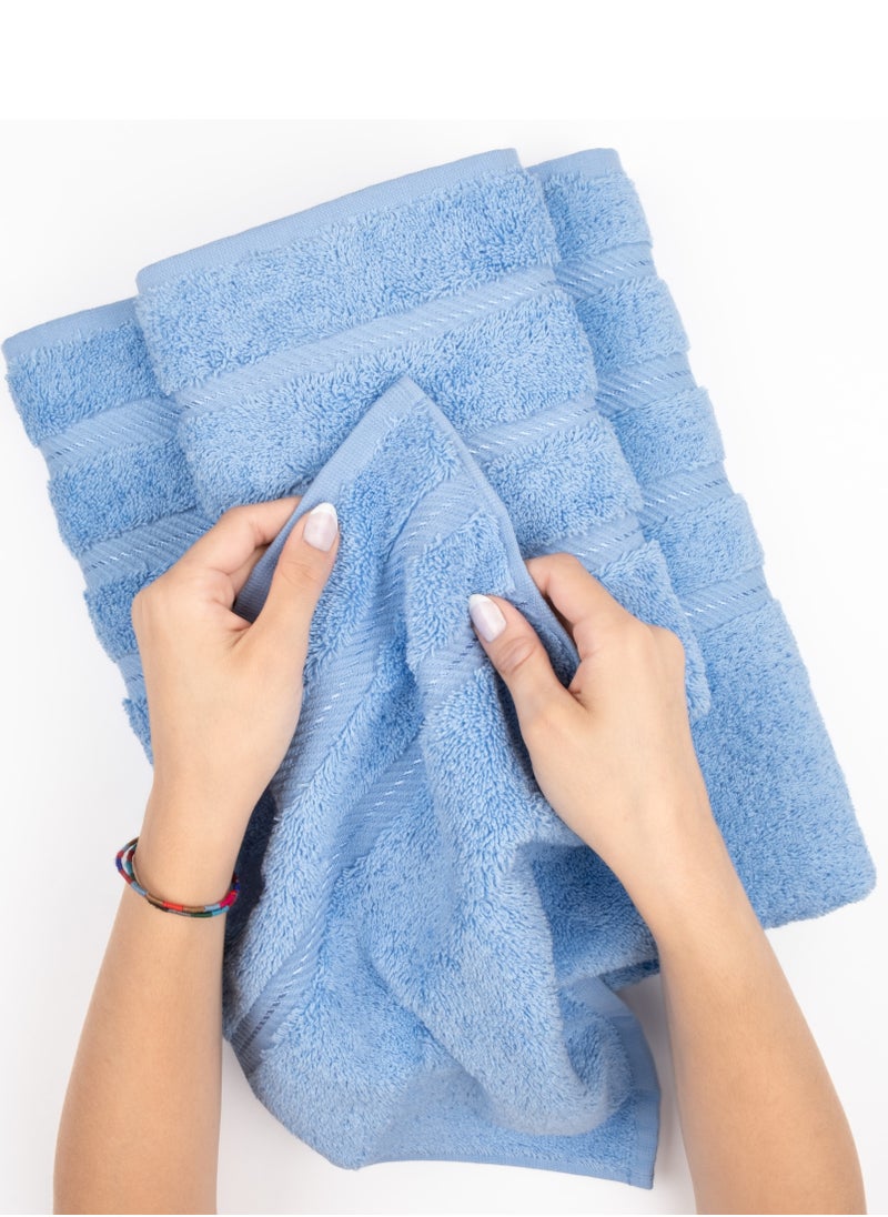 Towel Set Luxury Hotel Quality 600 GSM Genuine Combed Cotton, Super Soft & Absorbent Family Bath Towels 6 Piece Set -  2 Bath Towels, 2 Hand Towels, 2 Washcloths - Sky Blue