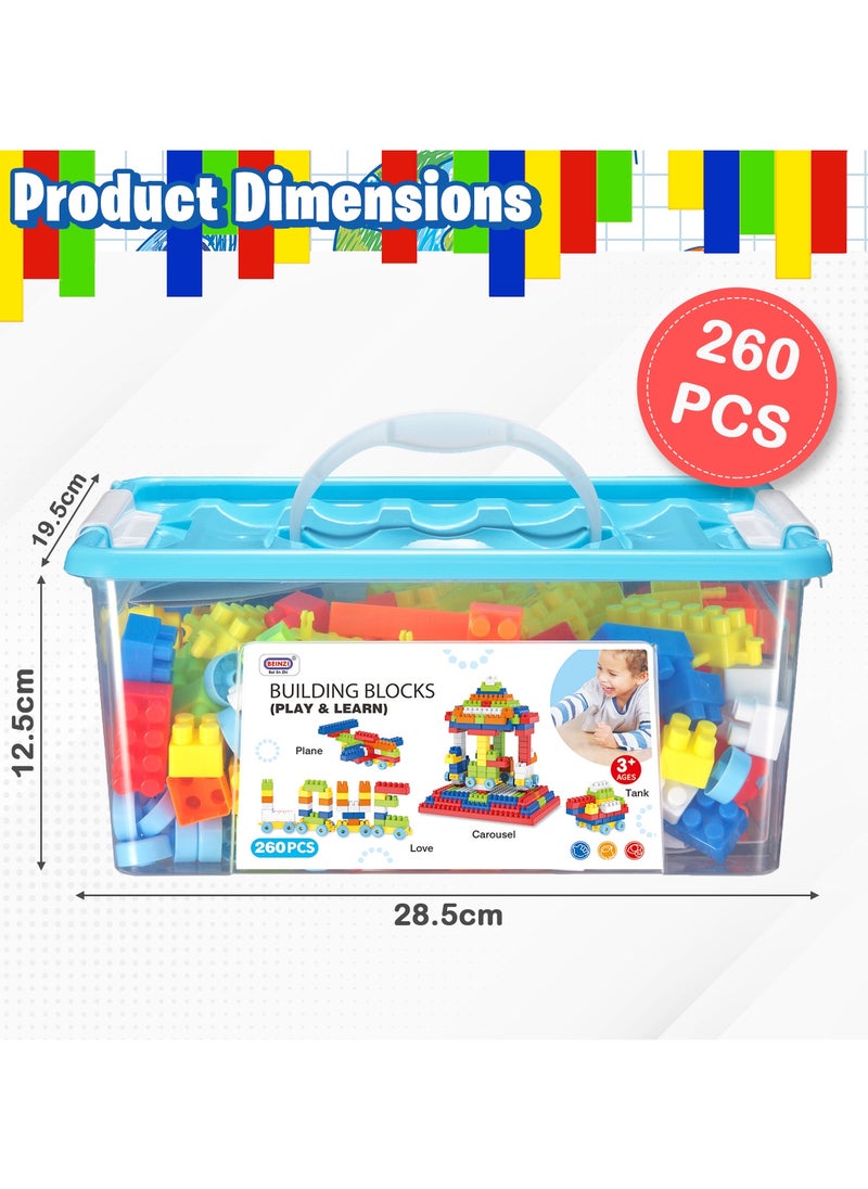 Home Smart Building Blocks Play and Learning for Toddlers Assorted Color Plastic Blocks of 260 PCs Kids Educational Build Playing Toy Blue