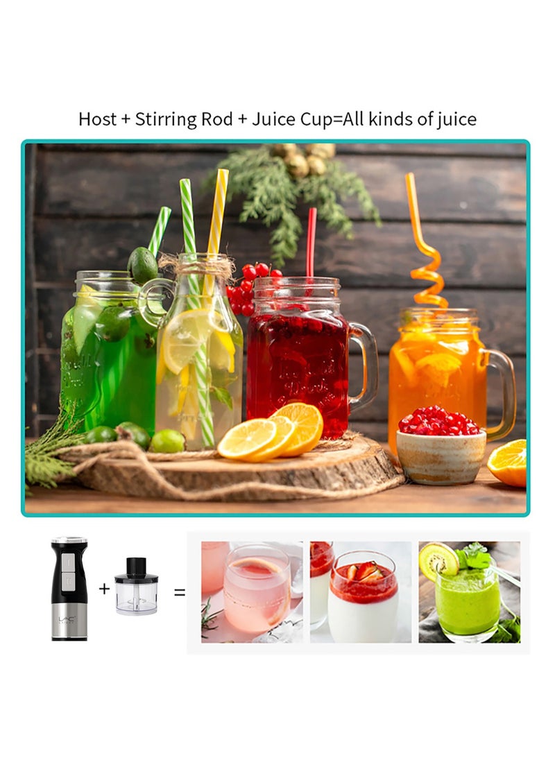 Hand Blender, 4 in 1 Blender, Hand Blender Electric 800W 2-Speed and Turbo Mode, Immersion Blender with 500ml Food Chopper, 600ml Container, Milk Frother, Egg Whisk, for Smoothie Sauces Food Soups