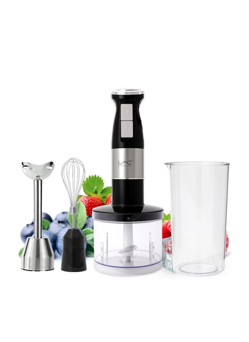 Hand Blender, 4 in 1 Blender, Hand Blender Electric 800W 2-Speed and Turbo Mode, Immersion Blender with 500ml Food Chopper, 600ml Container, Milk Frother, Egg Whisk, for Smoothie Sauces Food Soups