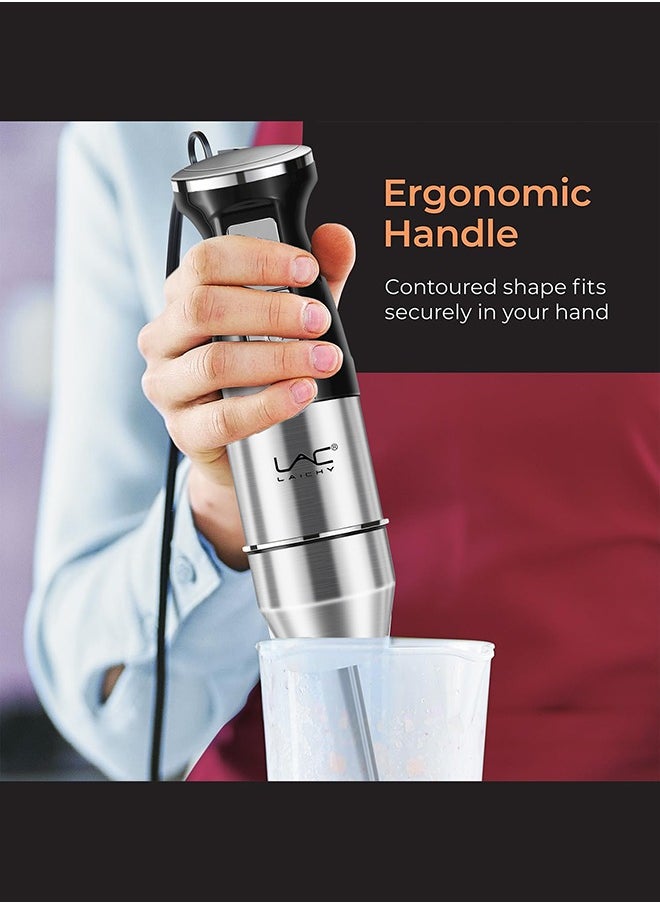 Hand Blender, 4 in 1 Blender, Hand Blender Electric 800W 2-Speed and Turbo Mode, Immersion Blender with 500ml Food Chopper, 600ml Container, Milk Frother, Egg Whisk, for Smoothie Sauces Food Soups