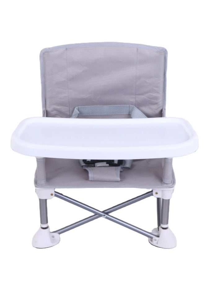 Baby Booster Seat High Chair – Portable Folding Feeding Chair with Safety Straps and Travel Bag, Space Saver Highchair for Toddlers (Grey)