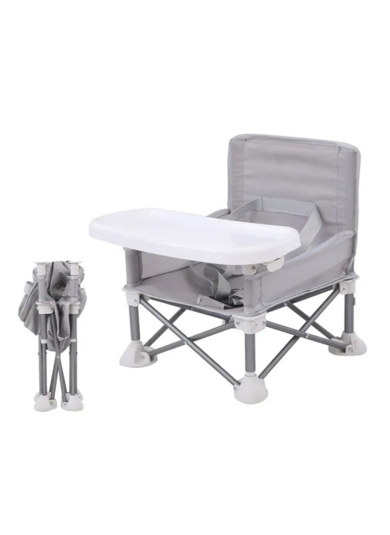 Baby Booster Seat High Chair – Portable Folding Feeding Chair with Safety Straps and Travel Bag, Space Saver Highchair for Toddlers (Grey)