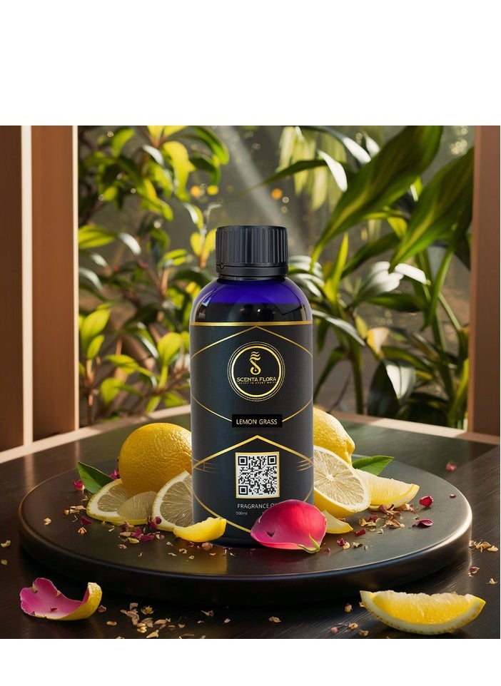 SCENTA FLORA Lemongrass Fragrance Oil Aromatherapy | Refreshing Lemon & Mint Aroma | Perfect for Home, Office & Bathrooms | Long-Lasting Uplifting Scent (500 ml)