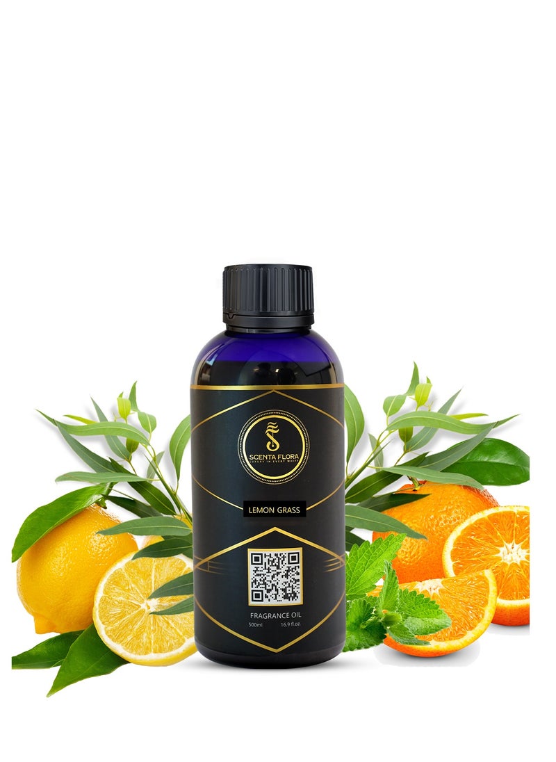 SCENTA FLORA Lemongrass Fragrance Oil Aromatherapy | Refreshing Lemon & Mint Aroma | Perfect for Home, Office & Bathrooms | Long-Lasting Uplifting Scent (500 ml)