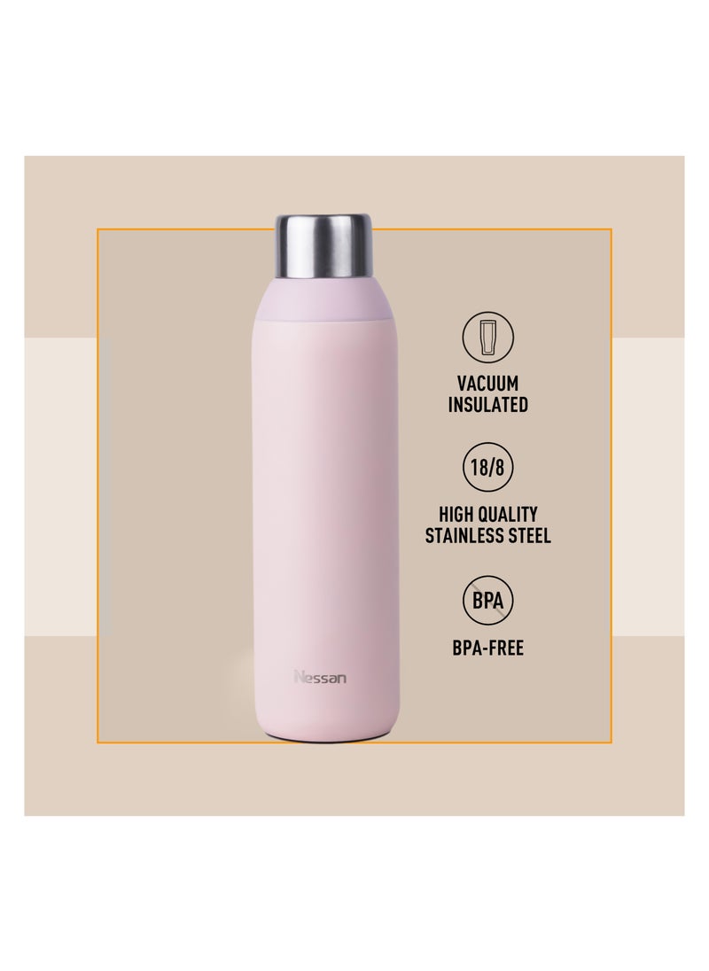 Double Wall Insulated Stainless Steel Vacuum Bottle, 600 ml - Pink