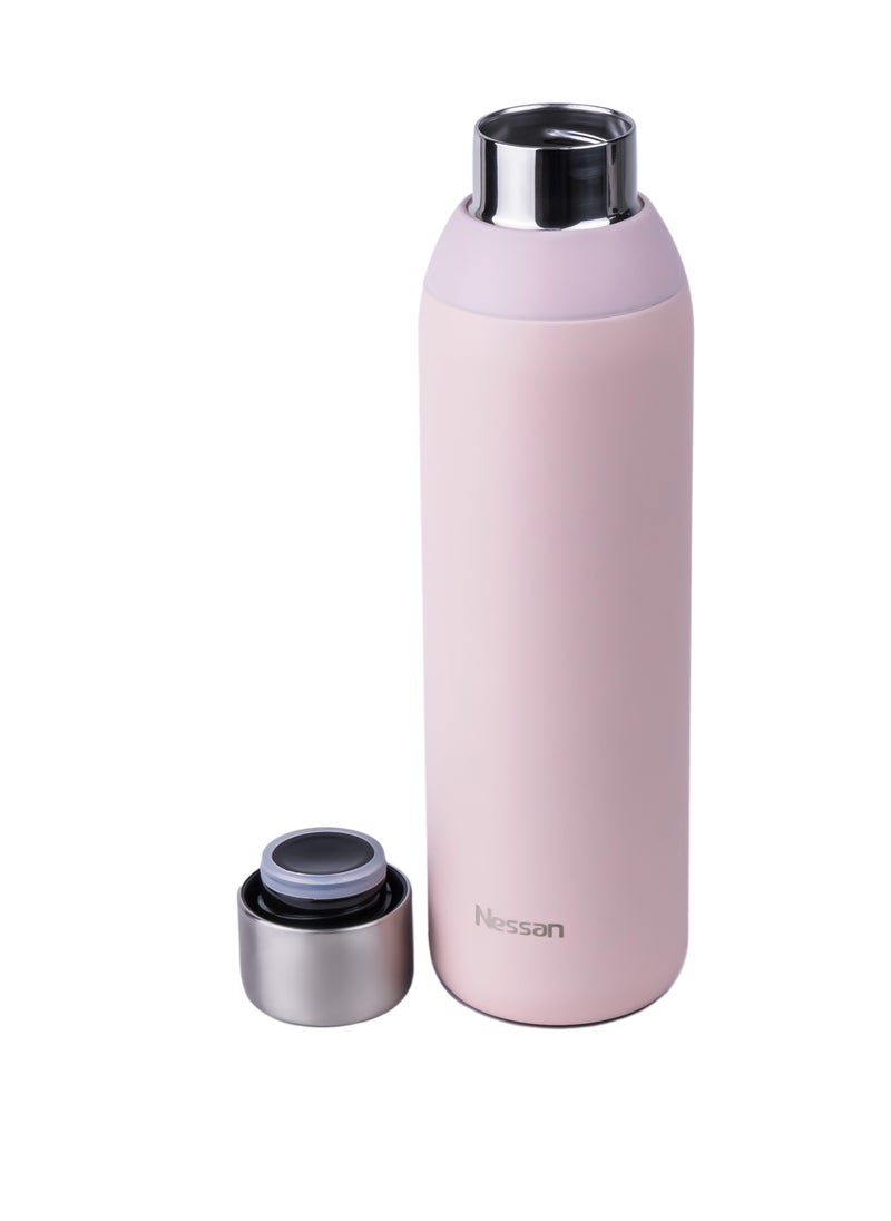 Double Wall Insulated Stainless Steel Vacuum Bottle, 600 ml - Pink