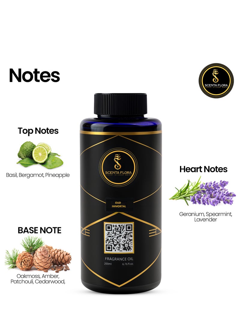 Oud Immortal - Diffuser Aroma Oil - Soothing, Healing, and Relaxing Fragrance for Scent Diffusers - Aromatherapy (200 ml)