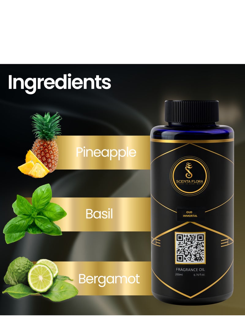 Oud Immortal - Diffuser Aroma Oil - Soothing, Healing, and Relaxing Fragrance for Scent Diffusers - Aromatherapy (200 ml)