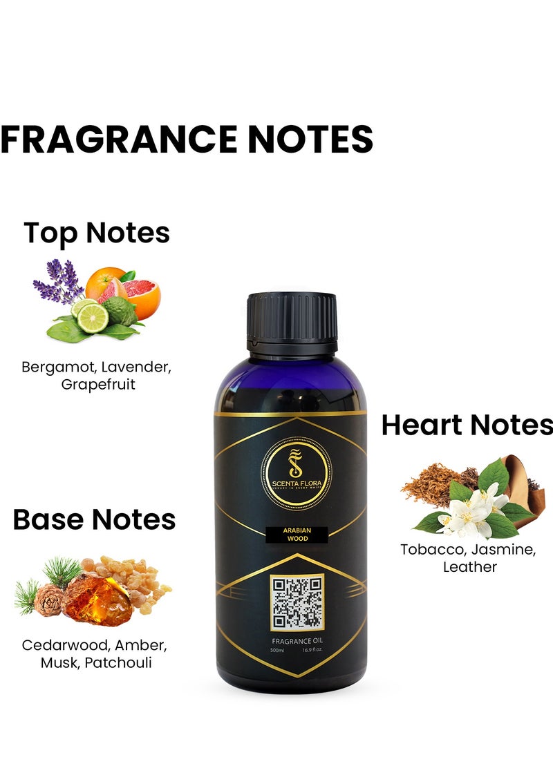 Arabian Wood Aroma Oil for Scent Diffusers 500 ml | IFRA Certified | A Blend of lavender, Jasmine and Amber | Ideal for Aromatherapy and Relaxation | Soothing and Relaxing Fragrance