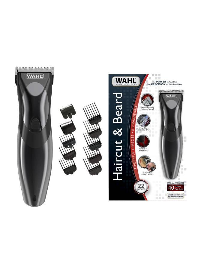 Wahl Haircut & Beard Grooming Kit, Rechargeable Hair Clipper, 12 Comb Attachments, Detachable And Rinsable Blades, 09639-827 Black