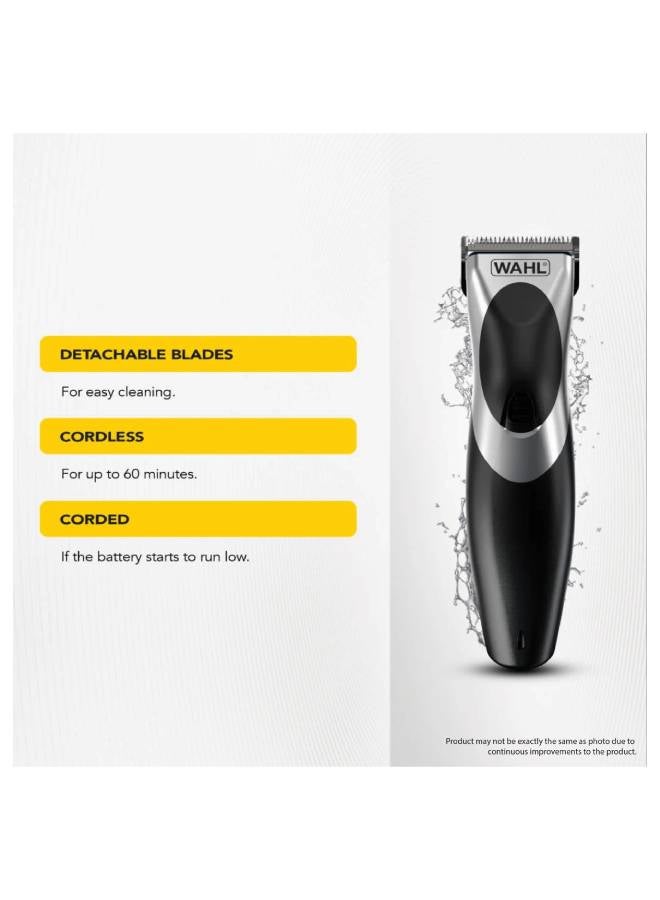 Wahl Haircut & Beard Grooming Kit, Rechargeable Hair Clipper, 12 Comb Attachments, Detachable And Rinsable Blades, 09639-827 Black
