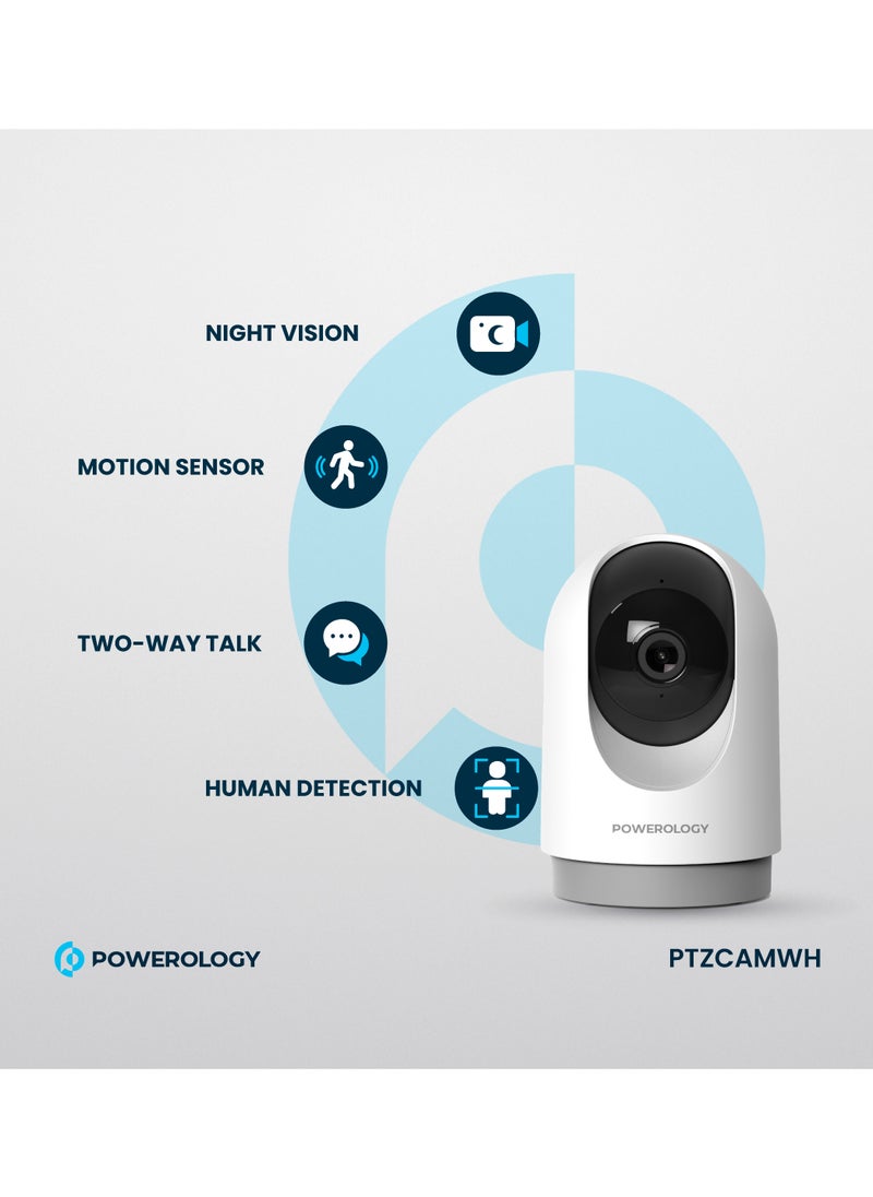 BT Indoor PTZ Smart Camera/2304x1296pixels Resolution/ 3MP/ Motion Sensor/ Night Vision/ 100° Field of Vision/ Echo Cancellation Audio/ Two Way Audio/ 2.4GHz Wi-fi - White