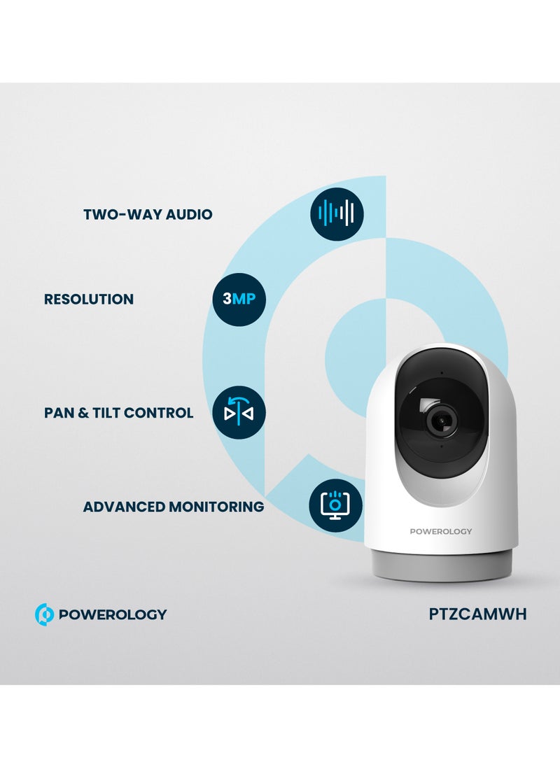 BT Indoor PTZ Smart Camera/2304x1296pixels Resolution/ 3MP/ Motion Sensor/ Night Vision/ 100° Field of Vision/ Echo Cancellation Audio/ Two Way Audio/ 2.4GHz Wi-fi - White