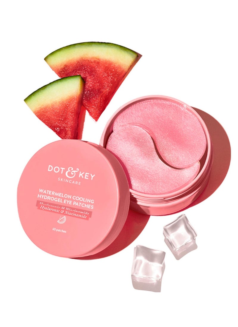 Watermelon Cooling Hydrogel Eye Patches | With Hyaluronic & Niacinamide | Under Eye Patches For Dark Circles & Puffiness Reduction | Instantly Hydrates, Cools & De-Puffs | 60 Patches, Pink