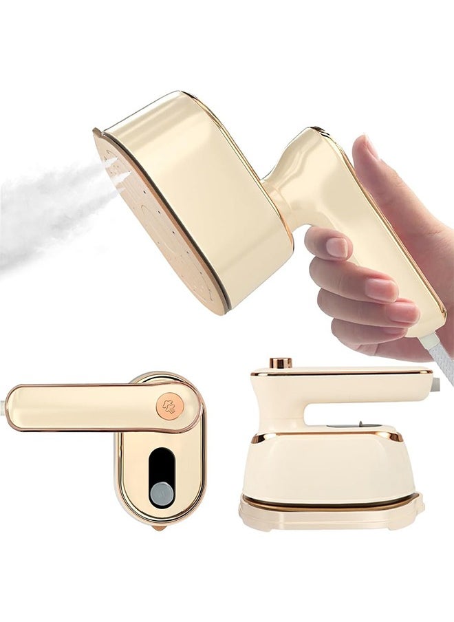 Garment Steamer Iron, Handheld Steamer Iron for Clothes Travel, Wet and Dry Use Fast Heat-up Ironing Wrinkle Remover  Steamer for Travel and Home(Beige)