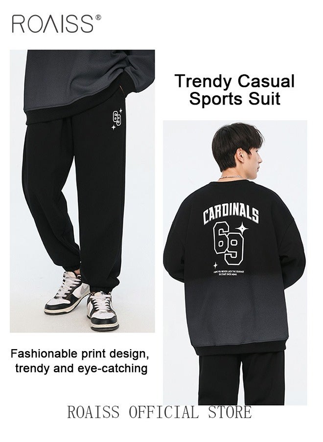 2 Piece Outfits Oversized Fleece Sweatsuits Letter Graphic Hoodies Sweatshirt and Jogger Sweatpants