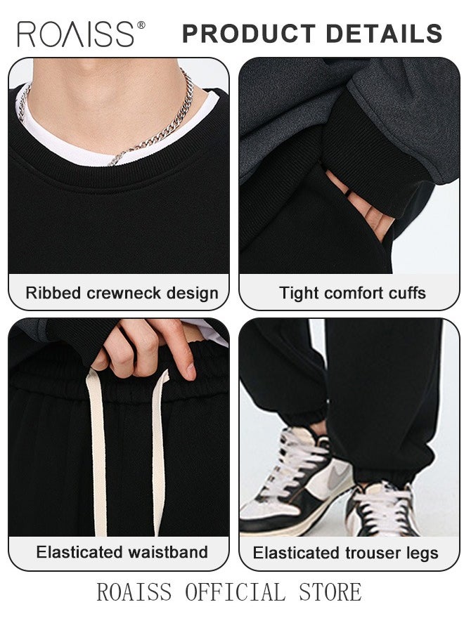 2 Piece Outfits Oversized Fleece Sweatsuits Letter Graphic Hoodies Sweatshirt and Jogger Sweatpants
