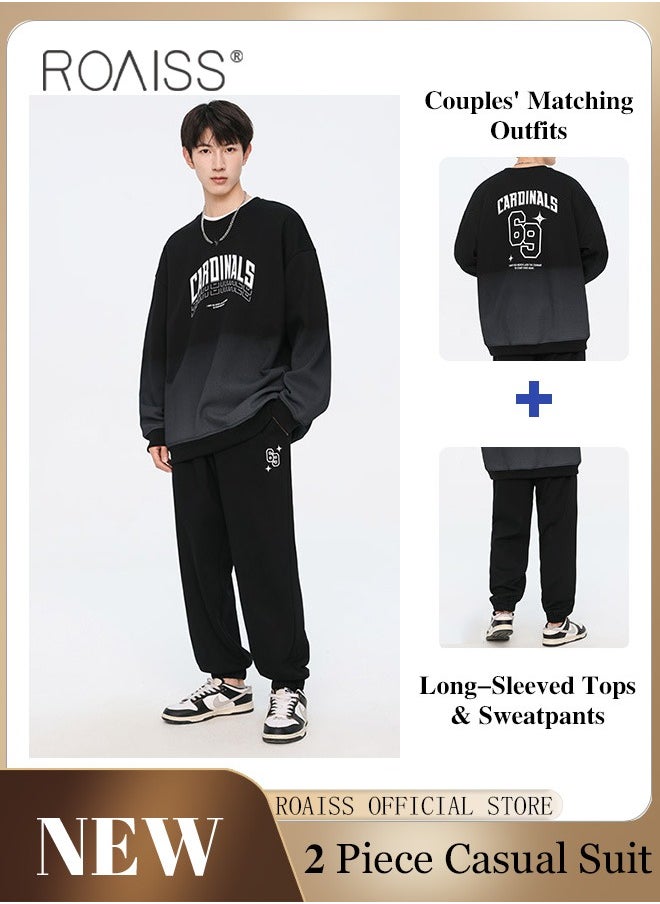 2 Piece Outfits Oversized Fleece Sweatsuits Letter Graphic Hoodies Sweatshirt and Jogger Sweatpants
