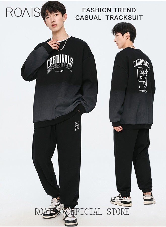 2 Piece Outfits Oversized Fleece Sweatsuits Letter Graphic Hoodies Sweatshirt and Jogger Sweatpants